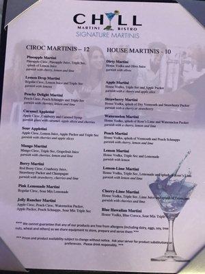 Martini Menu