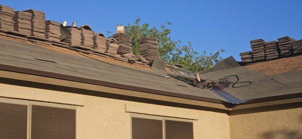 New underlayment  to replace the compromised  underlayment  "mudsheets" that blanford installed on the new build.