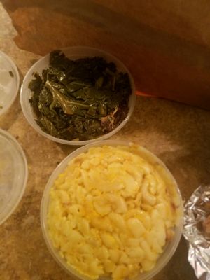 A side order of mac-n-cheese & collard greens (no pork)!