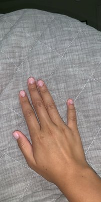 Beautiful simple gel manicure in the color "Bubble Bath". Highly recommend. Affordable and great work!