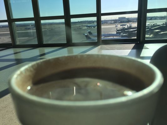 Mint hot chocolate (M), and waiting for an AirTrain in Terminal A. Creamy, and delicious. (11/28/2017)