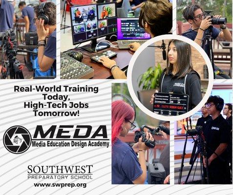 MEDA - Digital Communications program for students interested in graphic design, audio engineering, film production, & digital photography