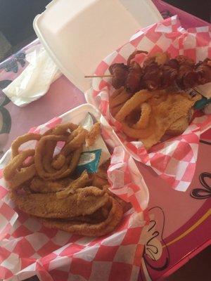 Catfish basket and Shrimp Diablo basket