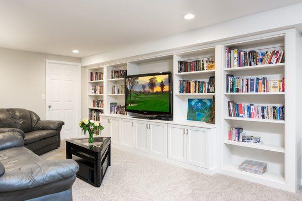 Basement remodel, custom shelves