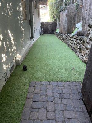 Side yard now finished as dog run. The dogs LOVE it!