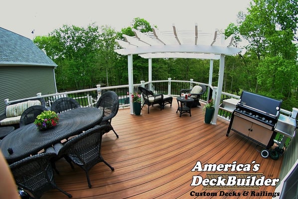 The glass is always half full on this Trex deck with octagonal pergola in Manahawkin, New Jersey.