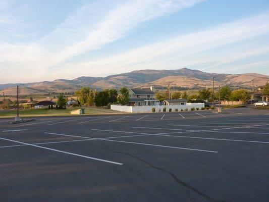 View of parking lot looking out towards Grizzly Peak and East Main