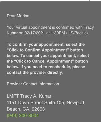 Proof of appointment confirmation