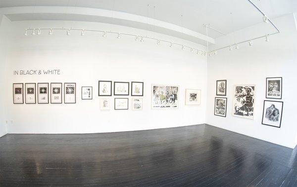 In Black & White install view.  Image features the art on view through May 21, 2023