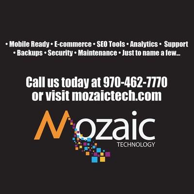 Mozaic Logo and contact information. (970)462-7770 http://mozaictech.com