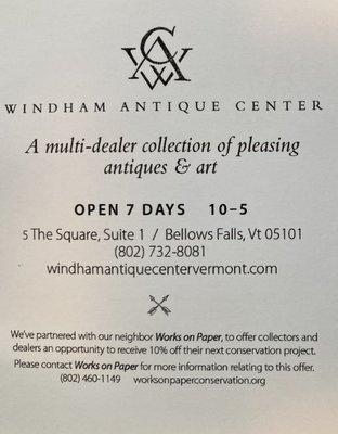 Windham Antique Center business flyer