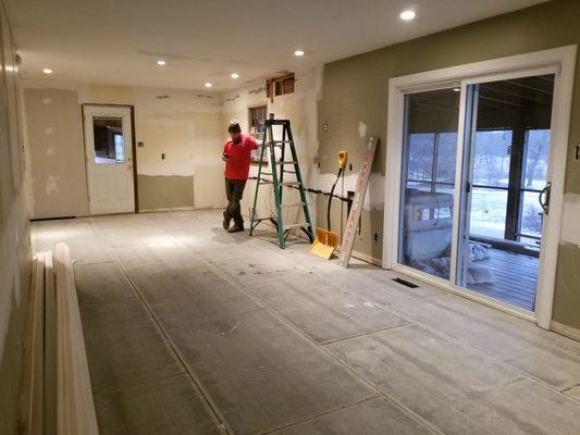 Cement board in place and drying.