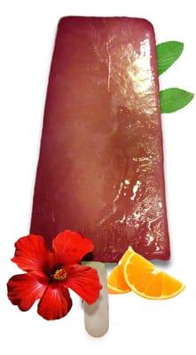 Hibiscus-Orange: Boiled hibiscus flowers, orange oil, sugar and water.