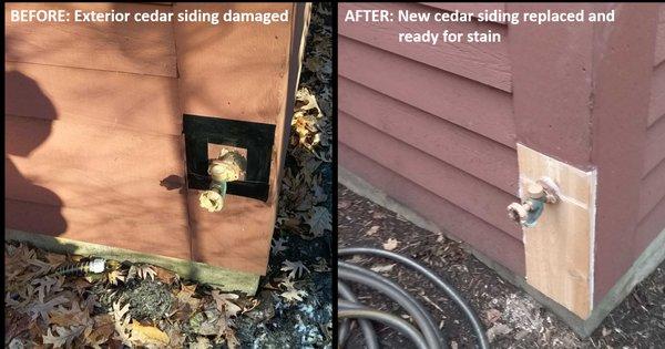 Job where we replaced a piece of damaged cedar siding. The colors stayed the same...but the sun went down between photos.