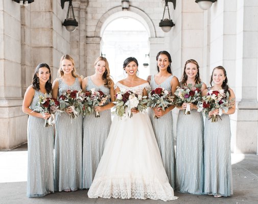 Bride with bridesmaids at Union Station