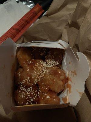 Sesame chicken, more than the box could fit