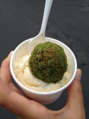 Green tea mochi doughnut and ice cream