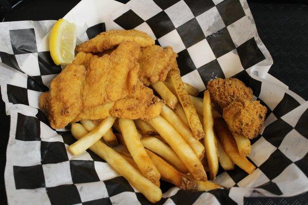 Fried Catfish, French Fries, Hush Puppies!