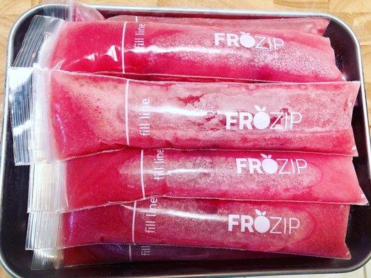 Rent one of our designer frozen treats carts filled with boozy freezy pops. 
 Here are our raspberry rose freezy pops!