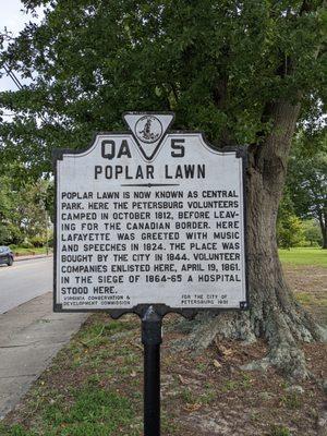 Poplar Lawn Park Historical Marker