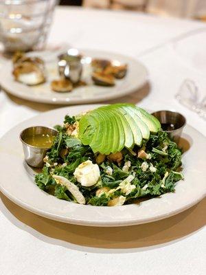 Italian Kale salad - kale, chicken breast, hard-boiled egg, cherry tomatoes