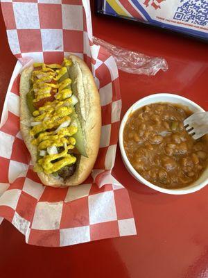 Chicago Dog and Baked Beans