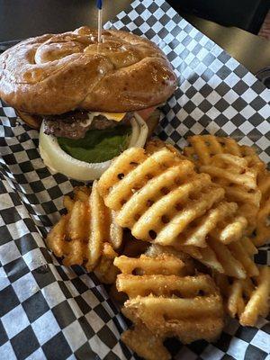 Maloney's burger with waffle fries