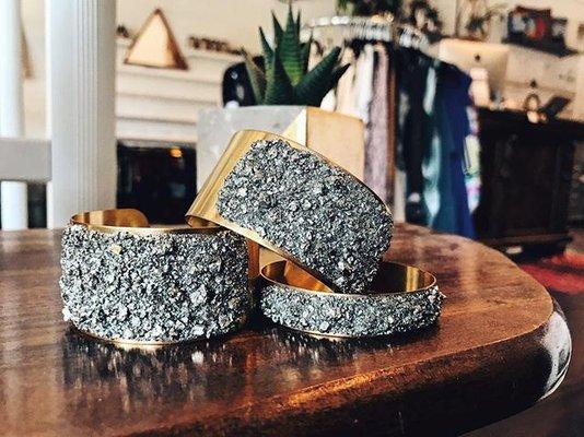 Crushed Pyrite Raw Brass Cuffs Locally Made by Leia Beila