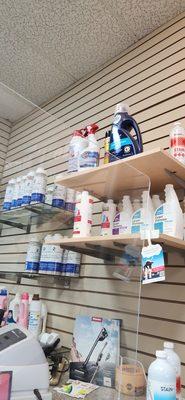 Lots of cleaning solutions and carpet refresheners.