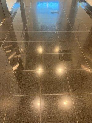 USF health center has this floor in front there elevators and we infrequently refinish it to keep it looking good