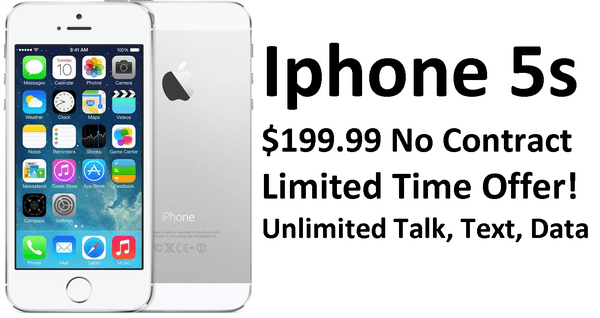 Get the Iphone 5s for $199.99 with purchase of a case and no contract! Until Supplies last!