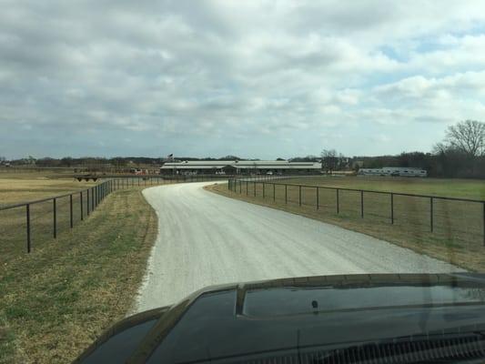 Drive up to the barn from the electric gate with great turn out for the horses.