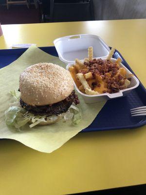 Double Bacon Cheeseburger and Nacho Fries with Bacon