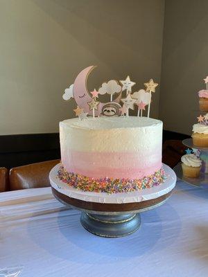 Strawberry and custard baby shower cake