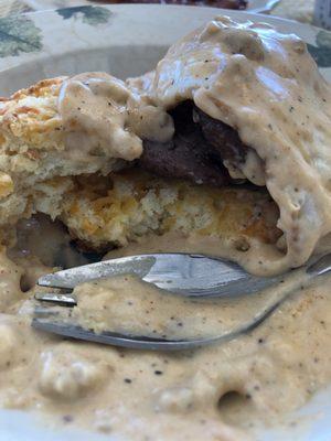 Stuffed biscuits and gravy with sausage. It's Amazon!!