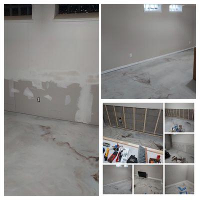 Drywall patch, paint, and moulding