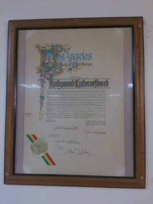 City of LA recognition of Hollywood Lutheran Church