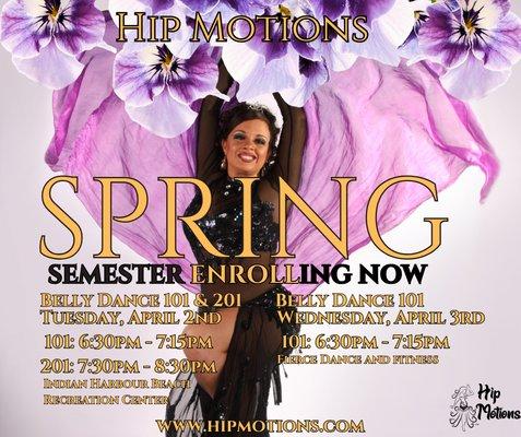 Join us for the enchanting Hip Motions Spring Belly Dance Classes starting April 2nd & 3rd, 2024. www.hipmotions.com