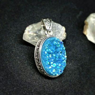 Blue angel aura drusy pendant set in sterling silver