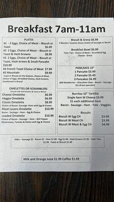 Breakfast menu