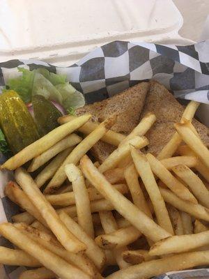 Grilled cheese comes with fries. $3.50