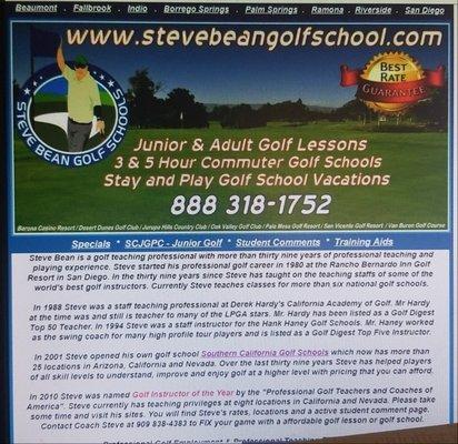 Steve Bean Golf Schools information