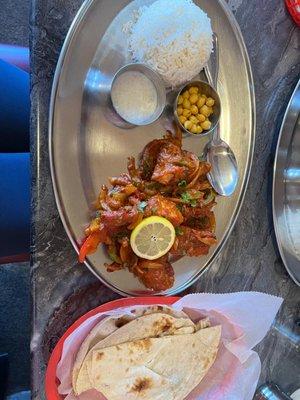 Lunch special thali with tandoori chicken