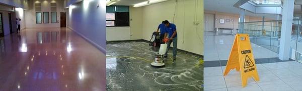 Scrub and buff floor care.