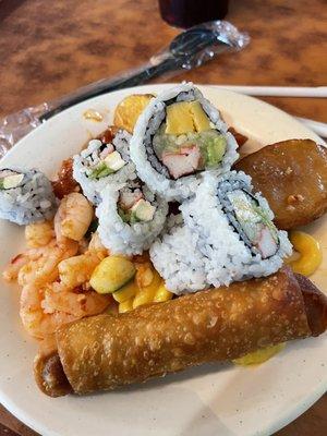 sushi and shrimp and egg roll