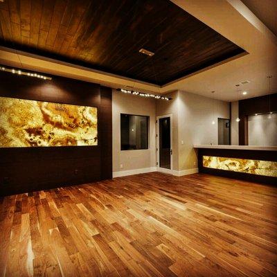 Dining Room Remodel using Walnut Plank Floors &  Backlit Onyx