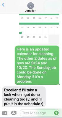 Confirmed text message agreeing to come on scheduled day.