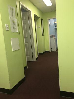 The hall that leads to the area to do PT