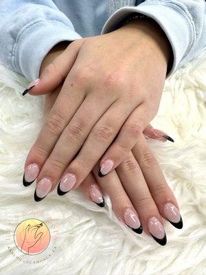 Black French Tip Almond Nails By Helen!