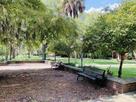 Benches underneath shade!